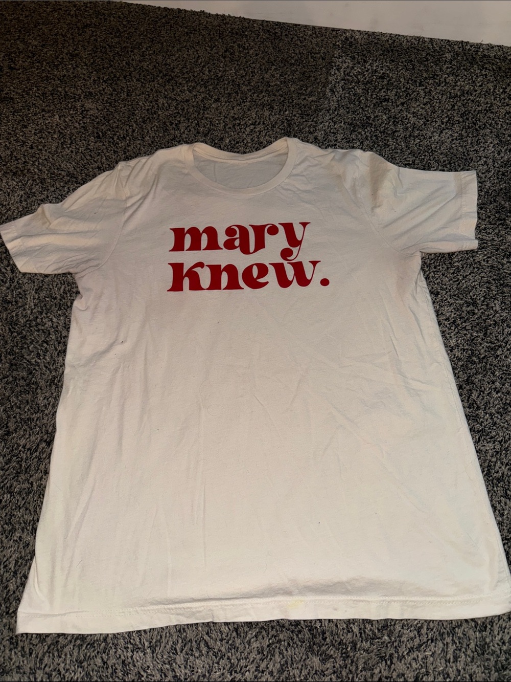Mary Knew cream Graphic Tee with Red Script